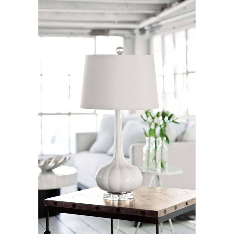 Snow White Glass Table Lamp with Linen Shade