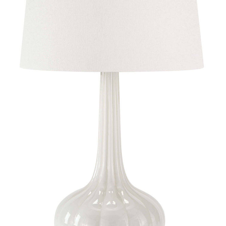Snow White Glass Table Lamp with Linen Shade