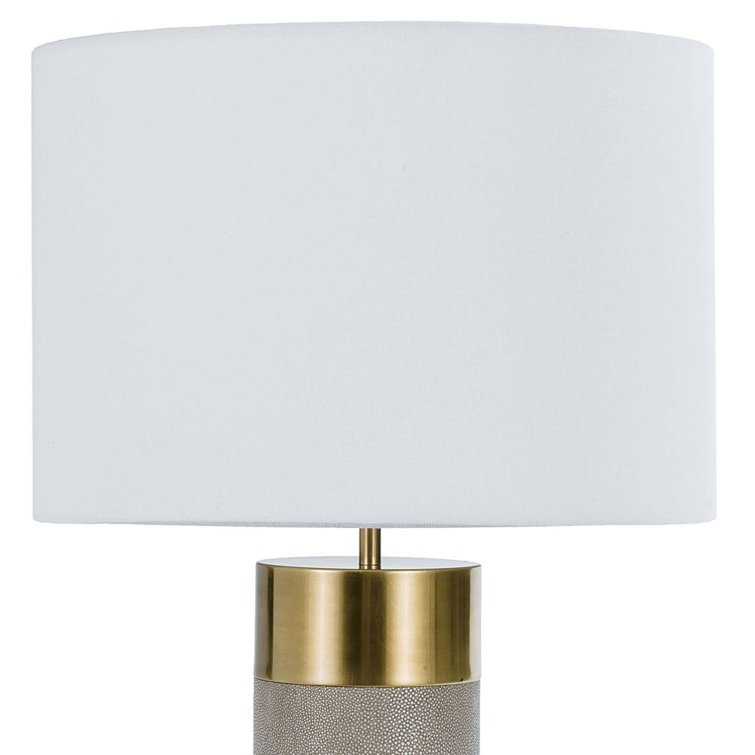 Ivory Grey Shagreen Cylinder Table Lamp with Linen Shade