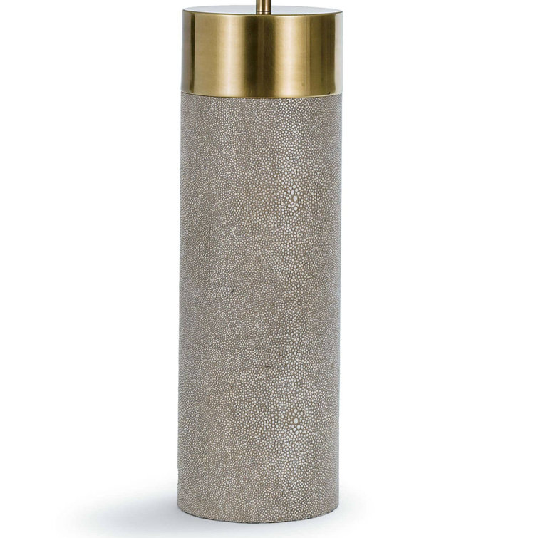 Ivory Grey Shagreen Cylinder Table Lamp with Linen Shade
