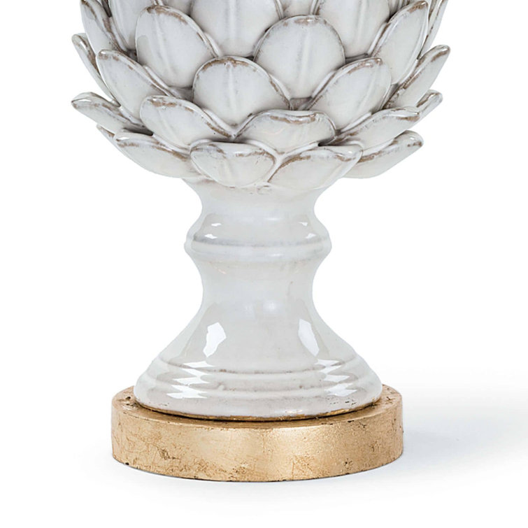 White Ceramic Artichoke Table Lamp with Linen Shade