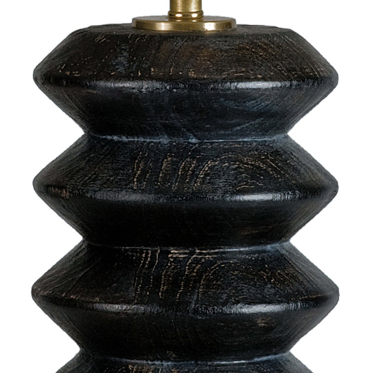 Ebony and Polished Brass Accordion Table Lamp with Linen Shade