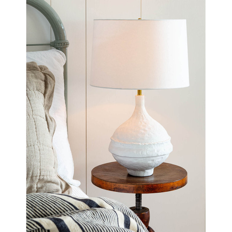 Riviera White Linen Shade Aluminum Table Lamp with 3-Way Switch