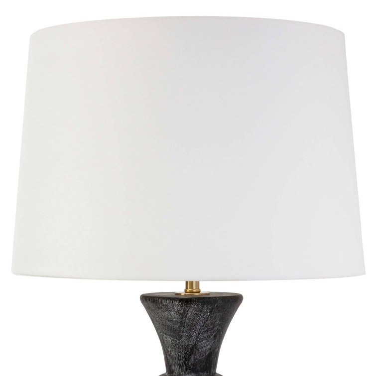 Vaughn Ebony Birch Wood Table Lamp with White Linen Shade