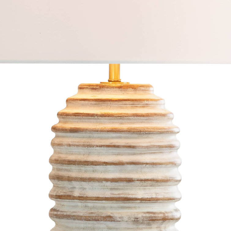 Whitewashed Birch Wood Table Lamp with Linen Shade