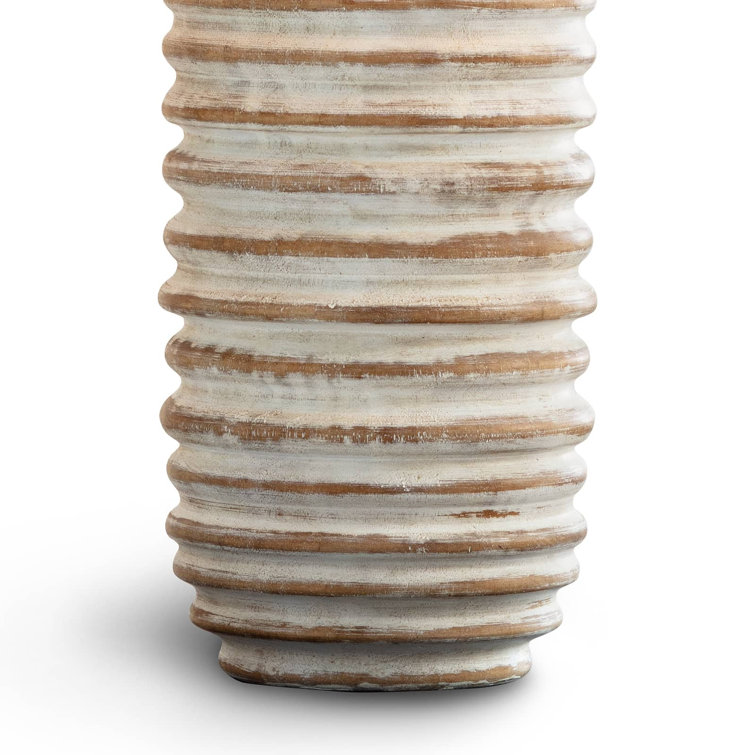 Whitewashed Birch Wood Table Lamp with Linen Shade