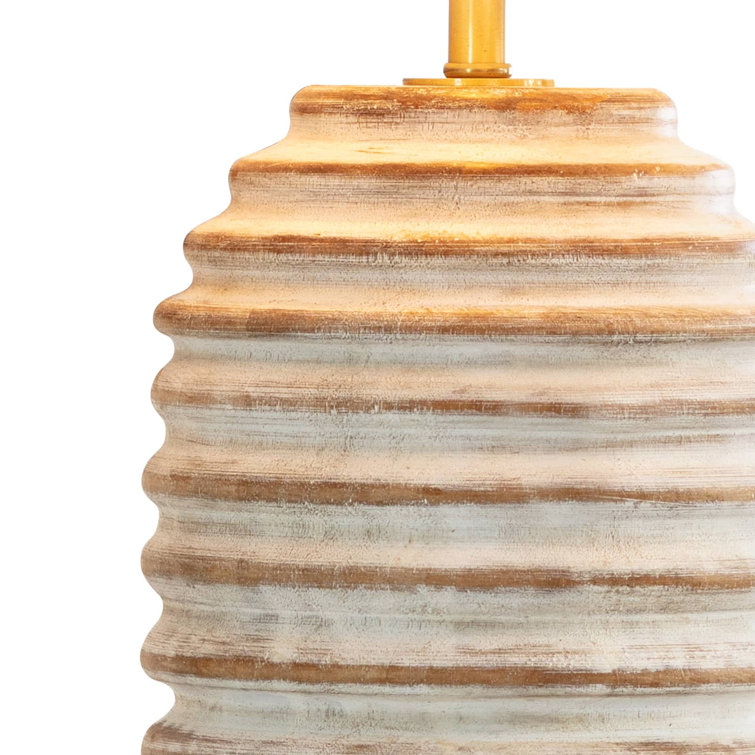 Whitewashed Birch Wood Table Lamp with Linen Shade
