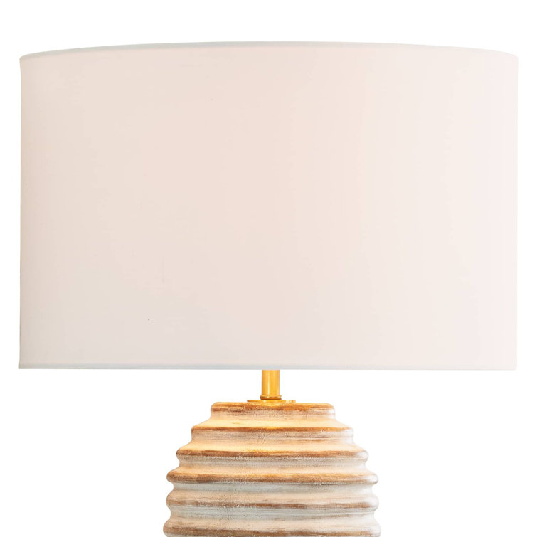 Whitewashed Birch Wood Table Lamp with Linen Shade