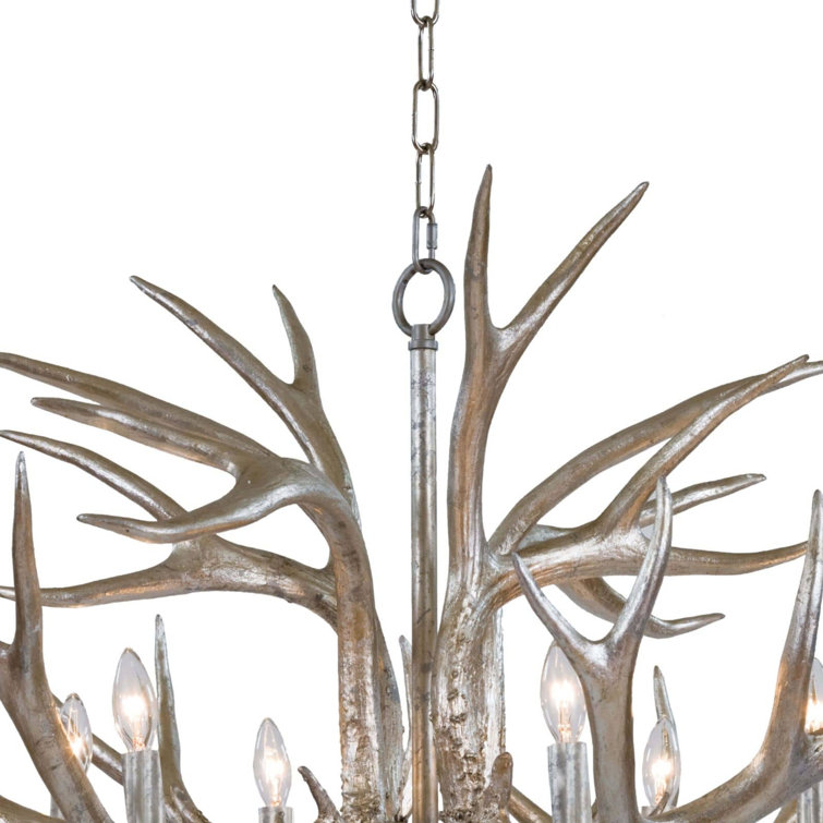 Silver Leaf Antler 6-Light Resin Chandelier