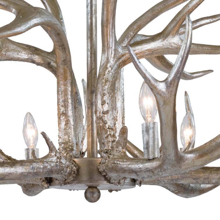 Silver Leaf Antler 6-Light Resin Chandelier