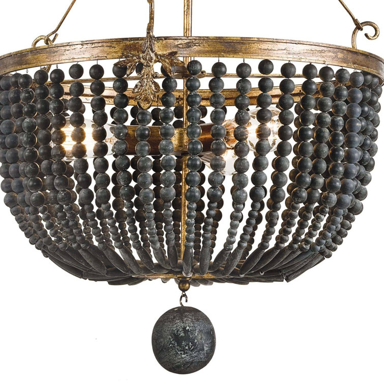 Black Beaded Wood Chandelier with Steel Frame