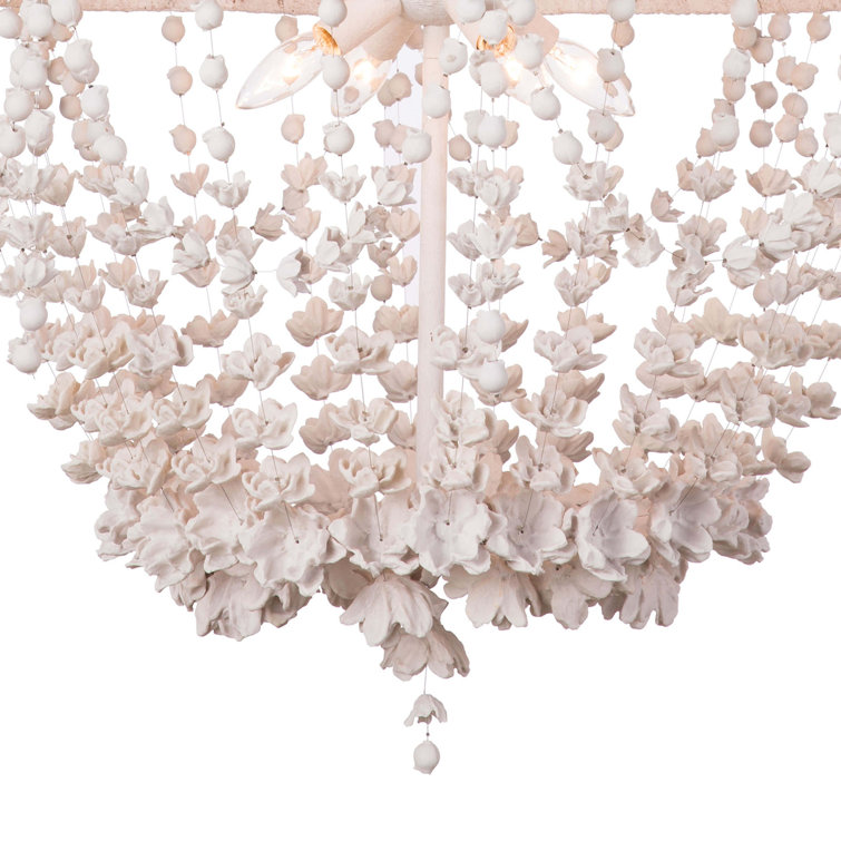 Vanessa White Floral 4-Light Resin Chandelier
