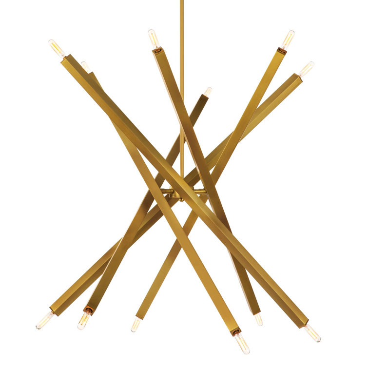 Elegant Sputnik 12-Light Chandelier in Natural Brass
