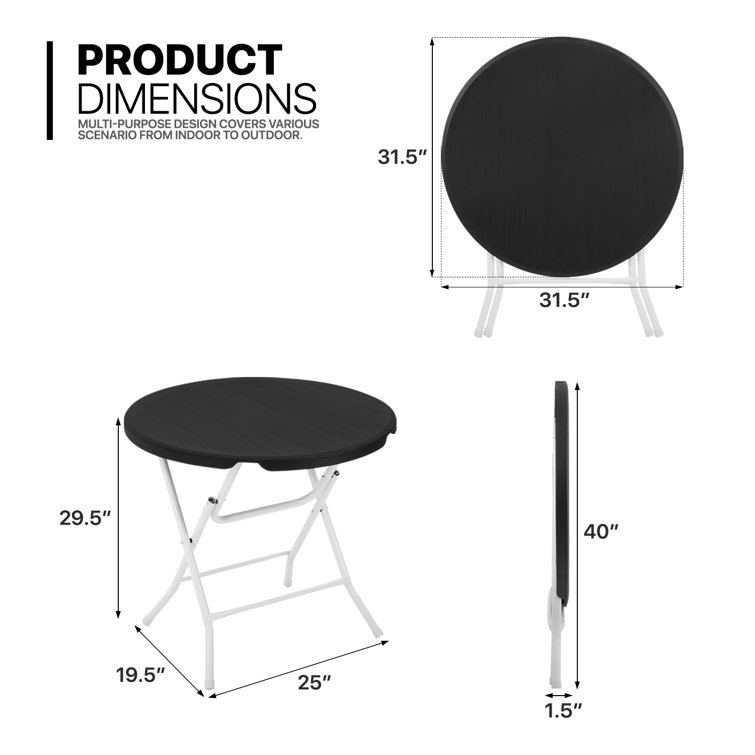 31.5" Black Round Folding Table with Steel Frame