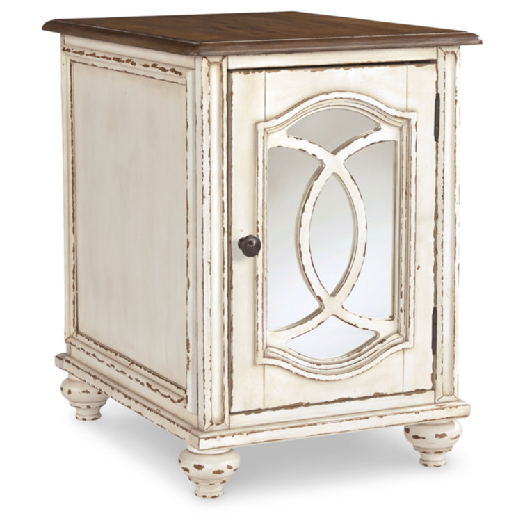 Antiqued Two-Tone Mirrored Cottage End Table with Storage
