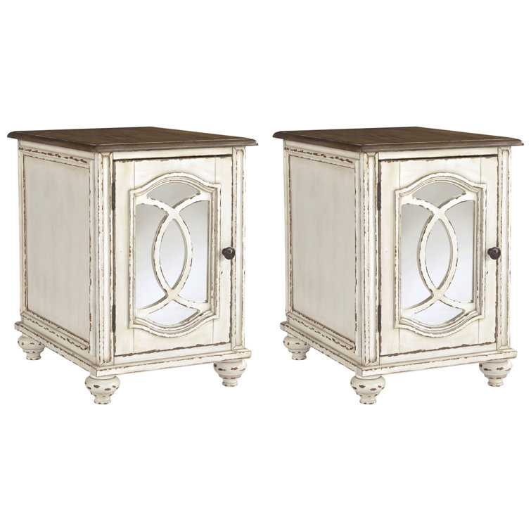 Antiqued Two-Tone Mirrored Cottage End Table with Storage