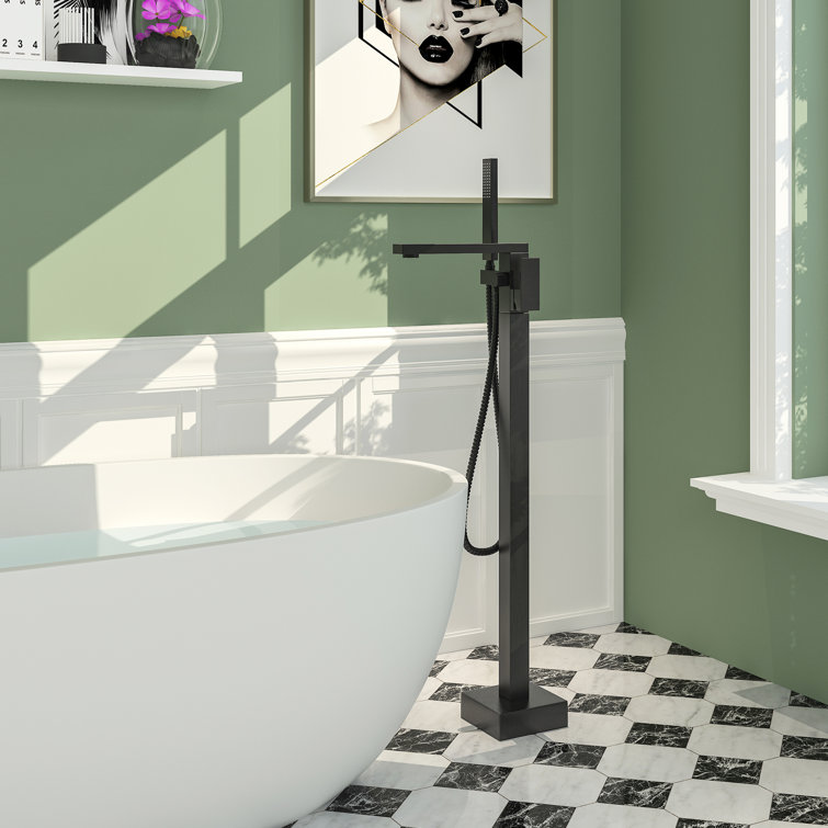 Matte Black Stainless Steel Freestanding Tub Filler with Hand Shower