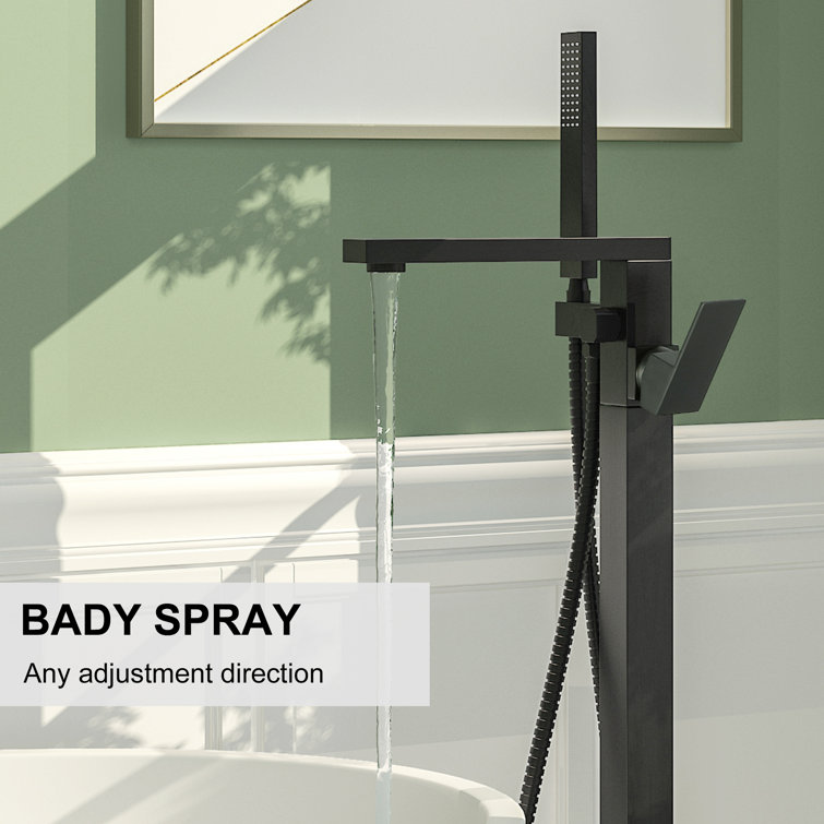 Matte Black Stainless Steel Freestanding Tub Filler with Hand Shower