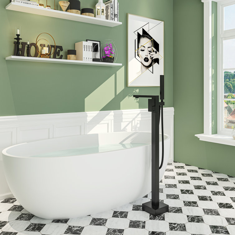 Matte Black Stainless Steel Freestanding Tub Filler with Hand Shower