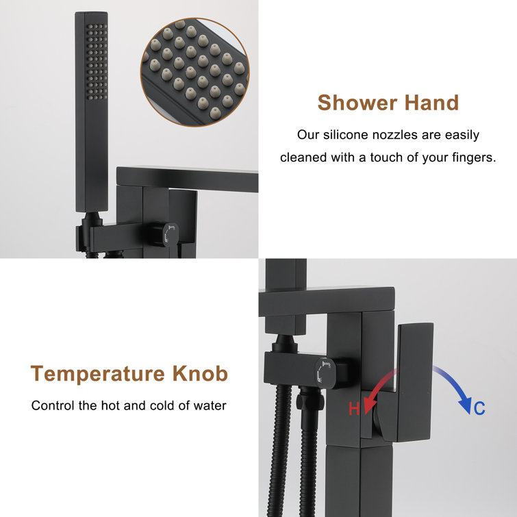 Matte Black Stainless Steel Freestanding Tub Filler with Hand Shower