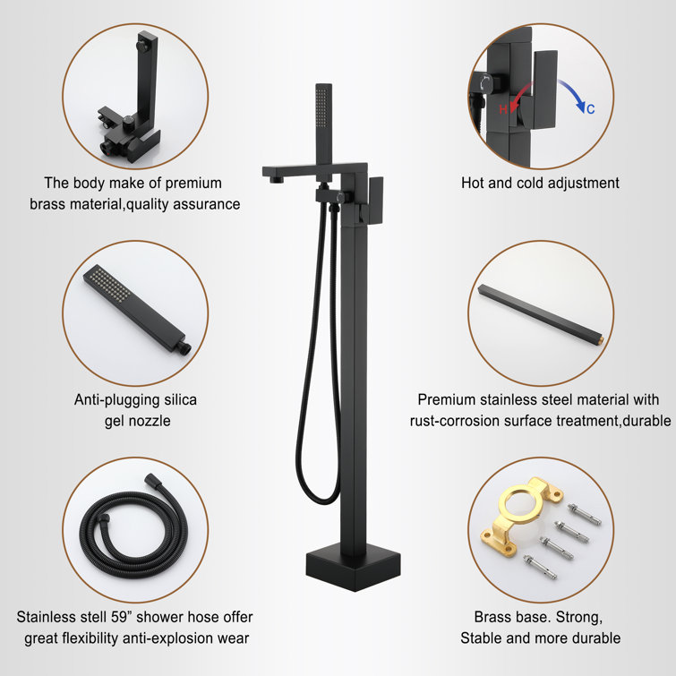 Matte Black Stainless Steel Freestanding Tub Filler with Hand Shower