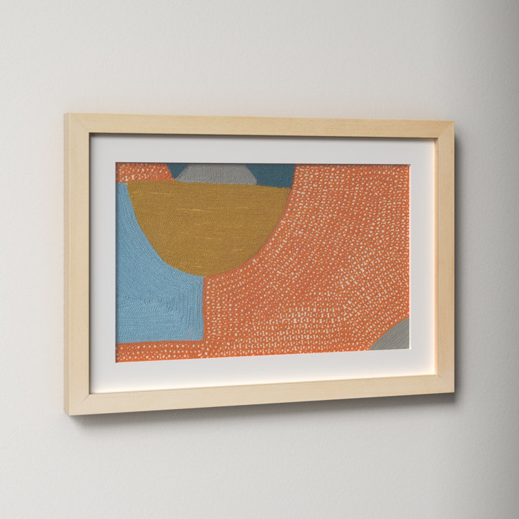Framed Abstract Textile Art with Brown Wood Frame
