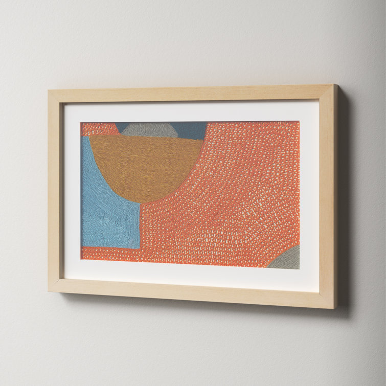 Framed Abstract Textile Art with Brown Wood Frame