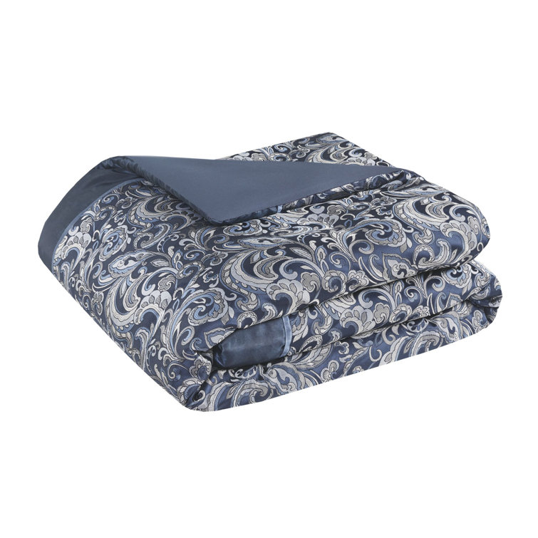 Navy Jacquard Paisley Queen 24-Piece Microfiber Bedding Set