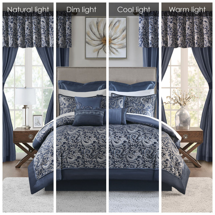 Navy Jacquard Paisley Queen 24-Piece Microfiber Bedding Set