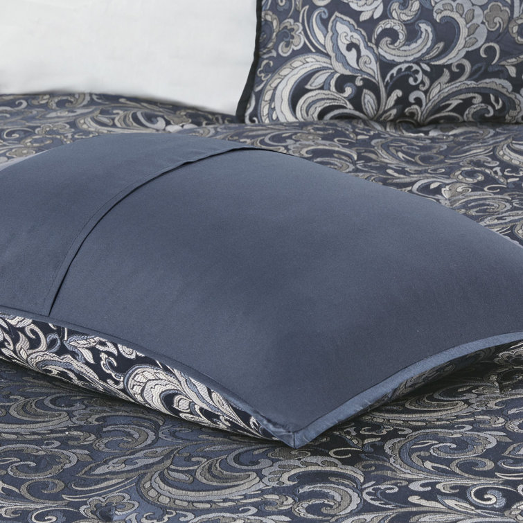 Navy Jacquard Paisley Queen 24-Piece Microfiber Bedding Set