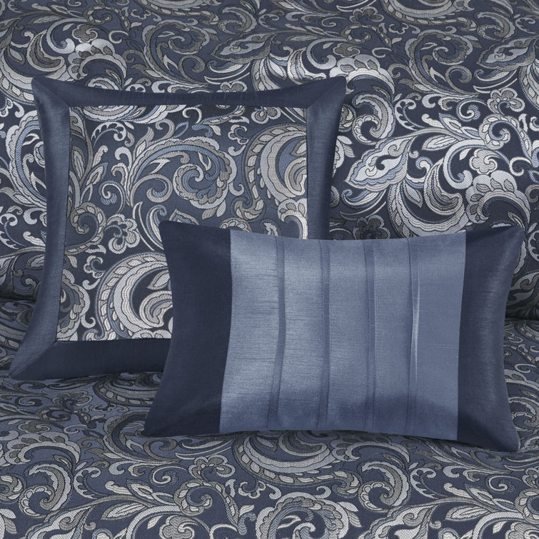 Navy Jacquard Paisley Queen 24-Piece Microfiber Bedding Set