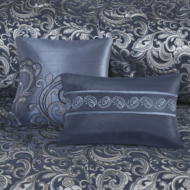 Navy Jacquard Paisley Queen 24-Piece Microfiber Bedding Set