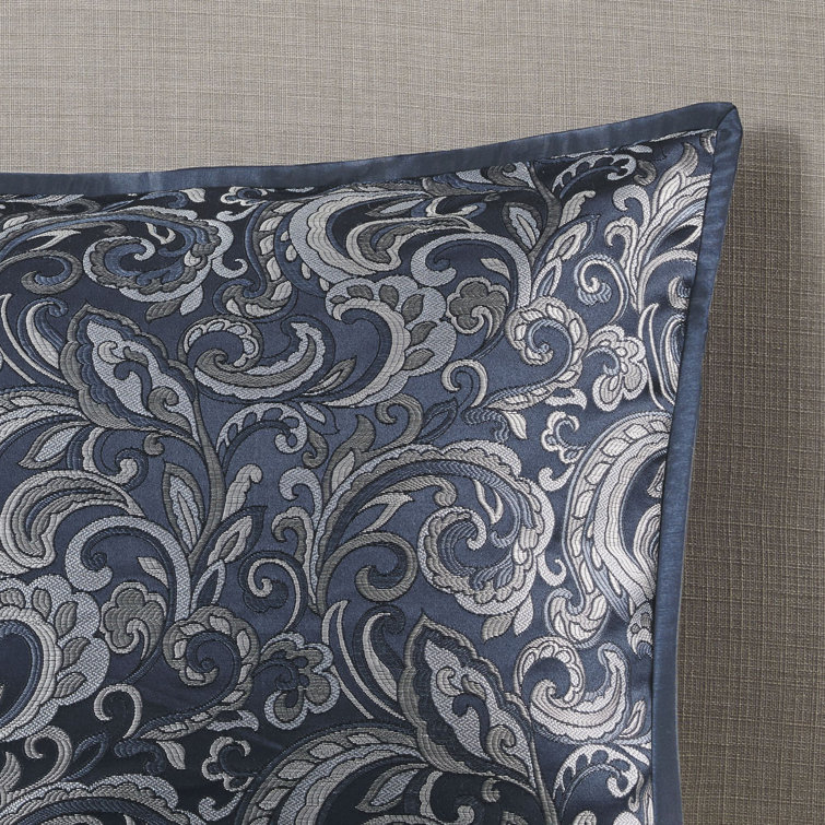 Navy Jacquard Paisley Queen 24-Piece Microfiber Bedding Set