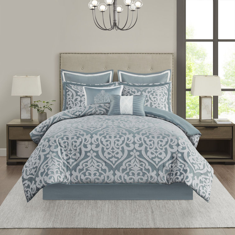 Aqua and Silver Queen Microfiber 8-Piece Comforter Set