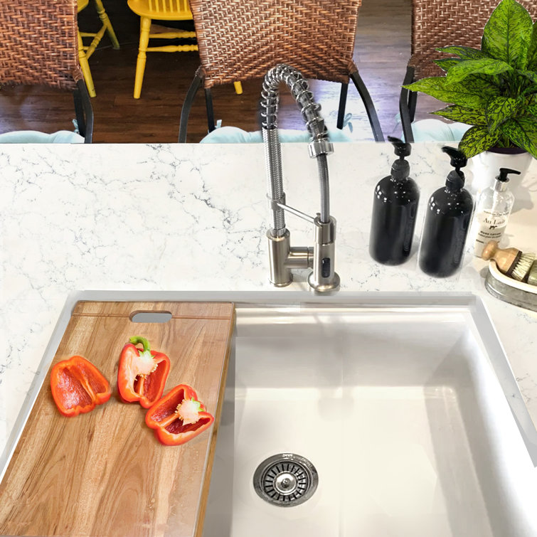 Cape 33'' White Fireclay Farmhouse Kitchen Sink with Cutting Board