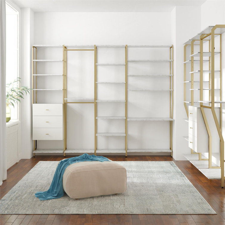 Gwyneth 55" White Marble Closet Organizer with 3 Drawers