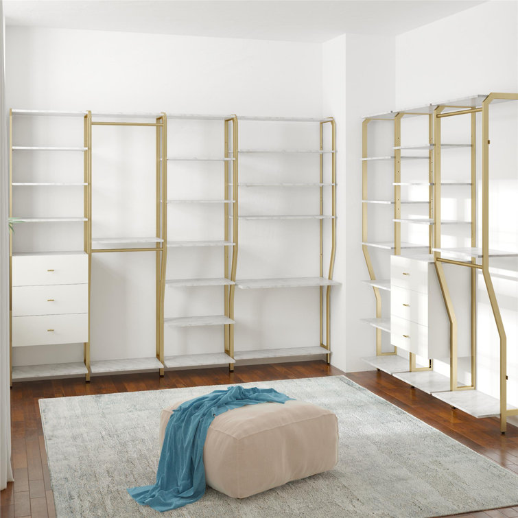 Gwyneth 55" White Marble Closet Organizer with 3 Drawers