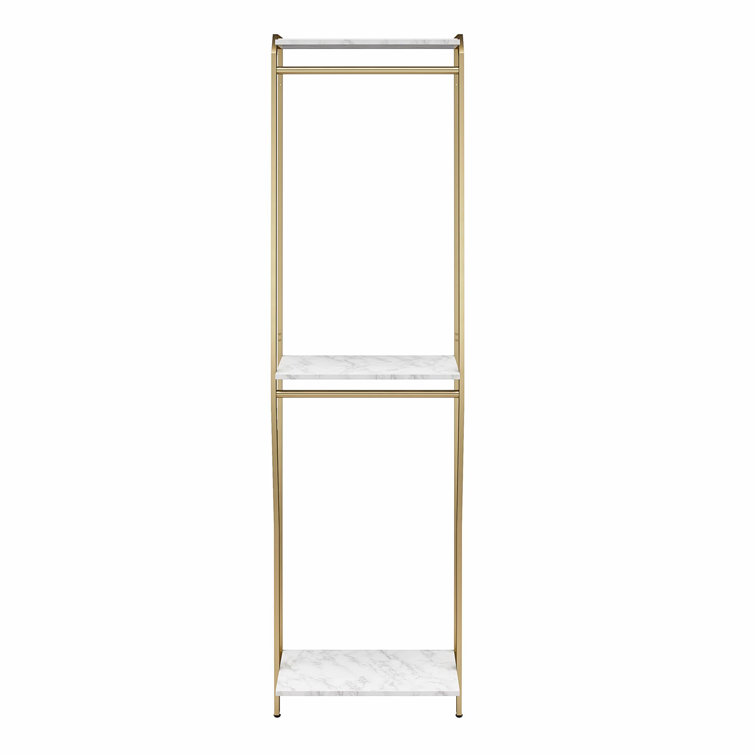 Gwyneth White Marble and Gold Closet Organizer with Hanging Rods