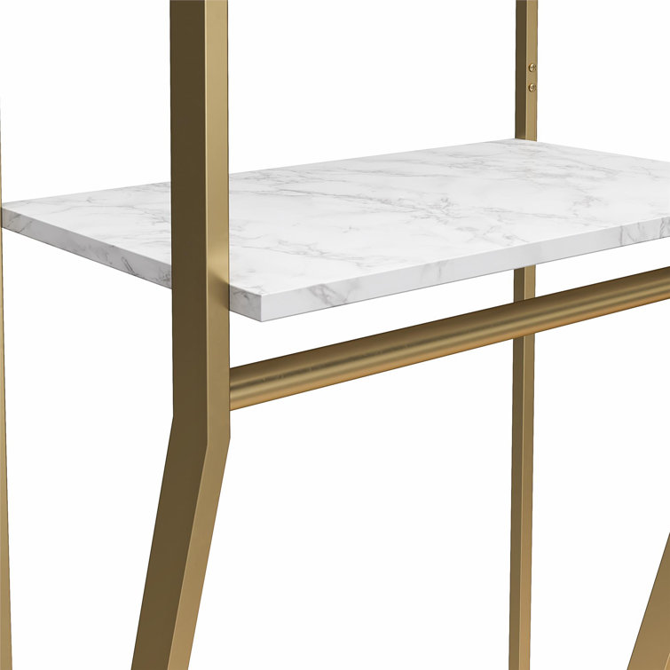 Gwyneth White Marble and Gold Closet Organizer with Hanging Rods