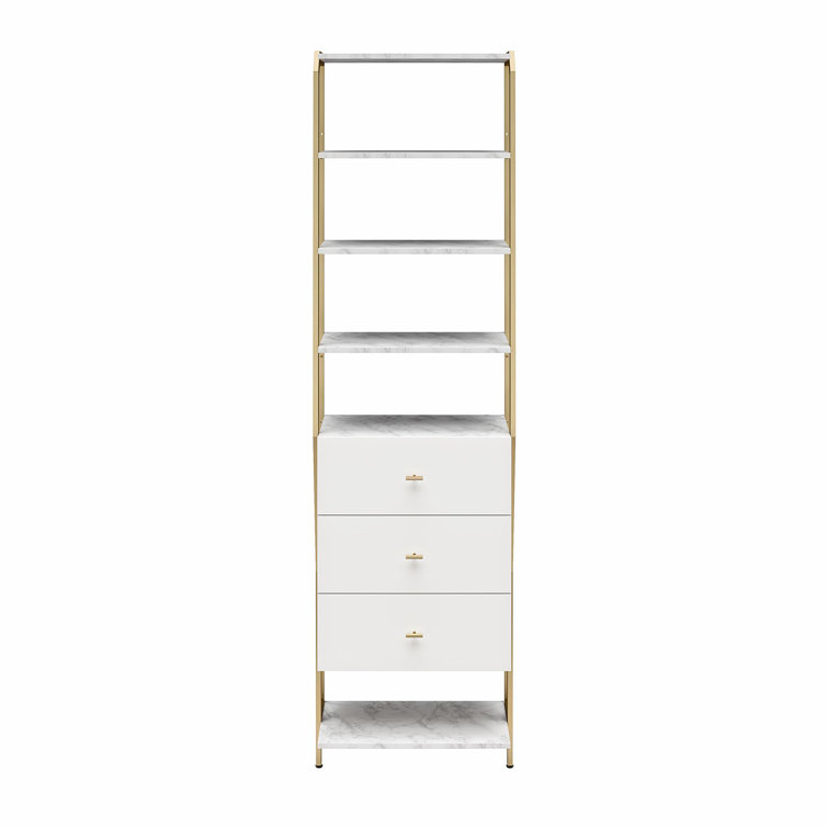 Gwyneth 55" White Marble Closet Organizer with 3 Drawers
