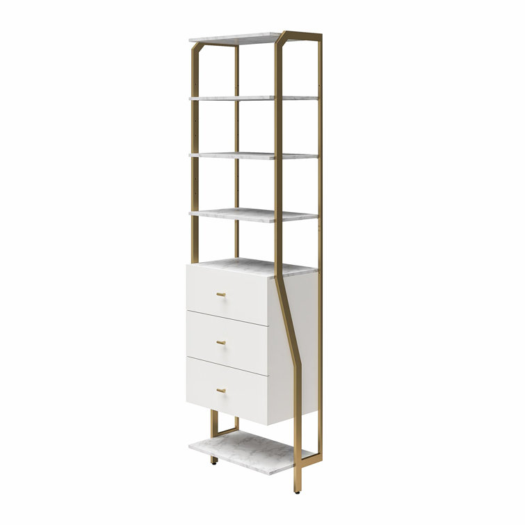 Gwyneth 55" White Marble Closet Organizer with 3 Drawers