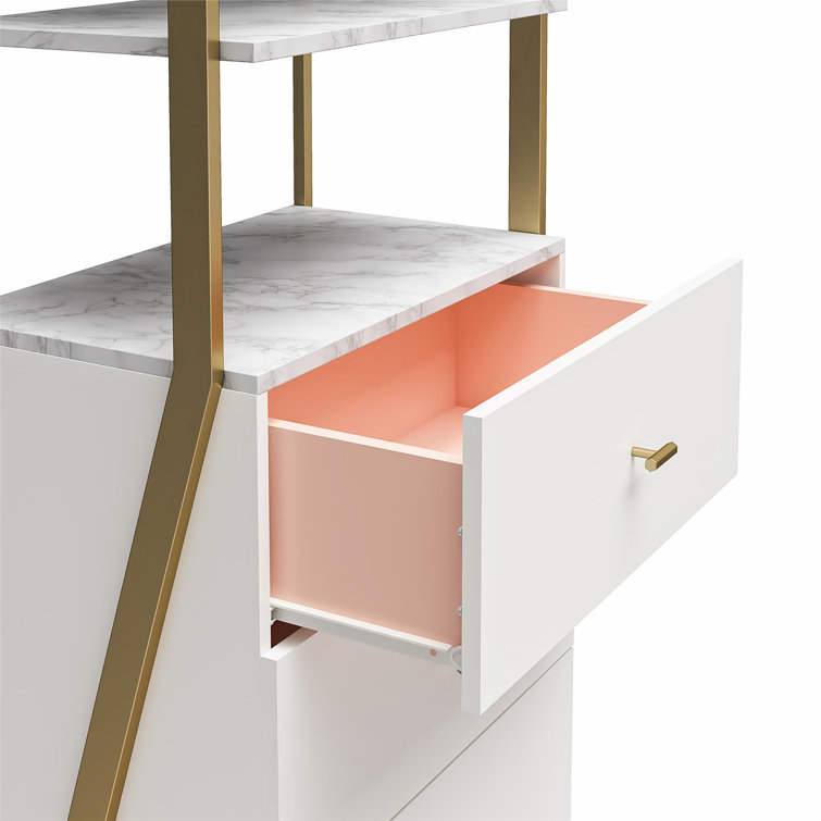 Gwyneth 55" White Marble Closet Organizer with 3 Drawers