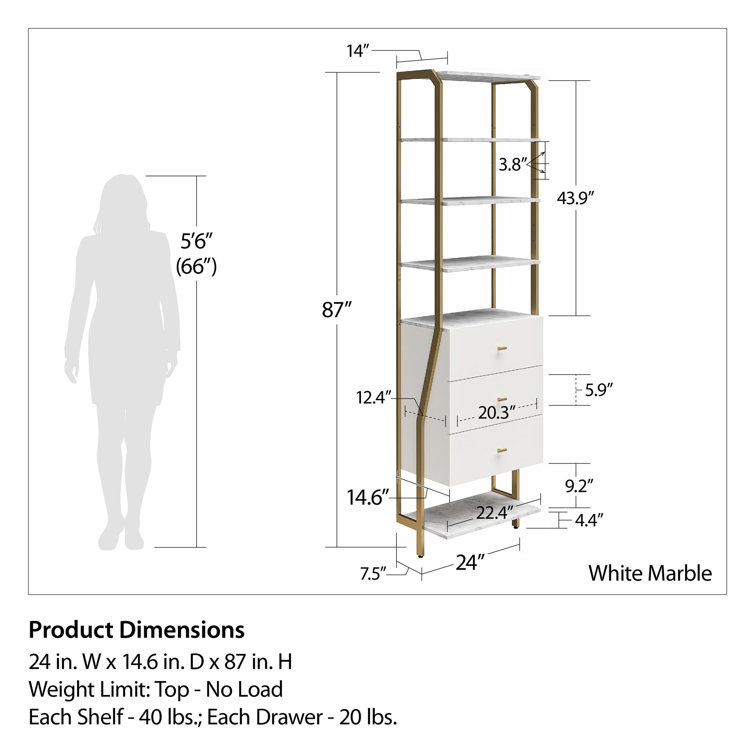 Gwyneth 55" White Marble Closet Organizer with 3 Drawers