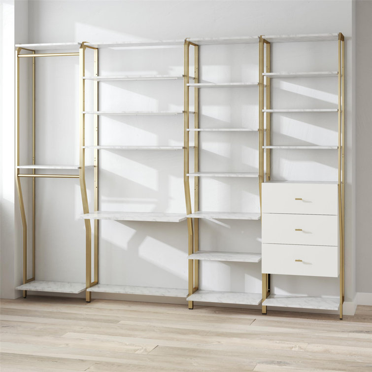 Gwyneth 55" White Marble Closet Organizer with 3 Drawers