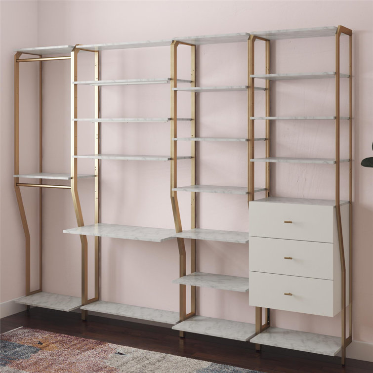Gwyneth 55" White Marble Closet Organizer with 3 Drawers