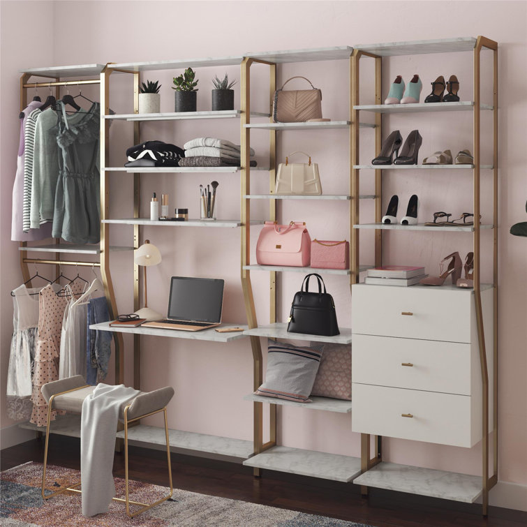 Gwyneth 55" White Marble Closet Organizer with 3 Drawers