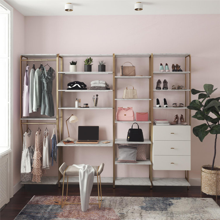 Gwyneth 55" White Marble Closet Organizer with 3 Drawers