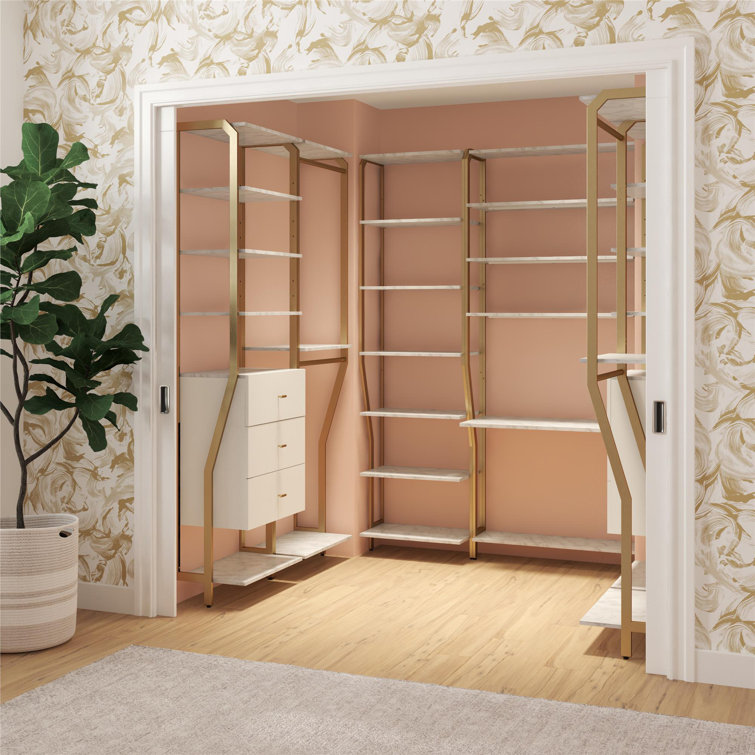 Gwyneth 55" White Marble Closet Organizer with 3 Drawers