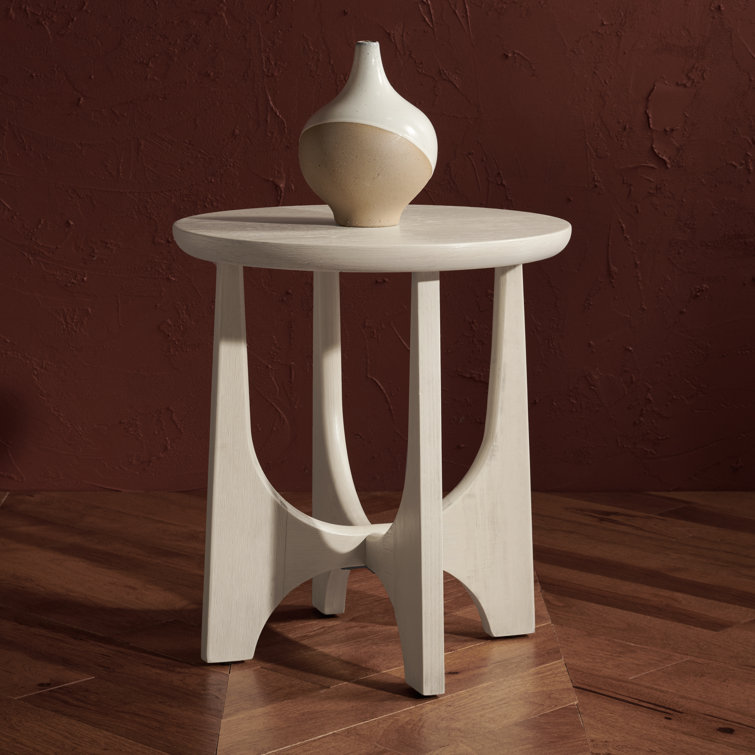 White Wash Round Oak Wood End Table