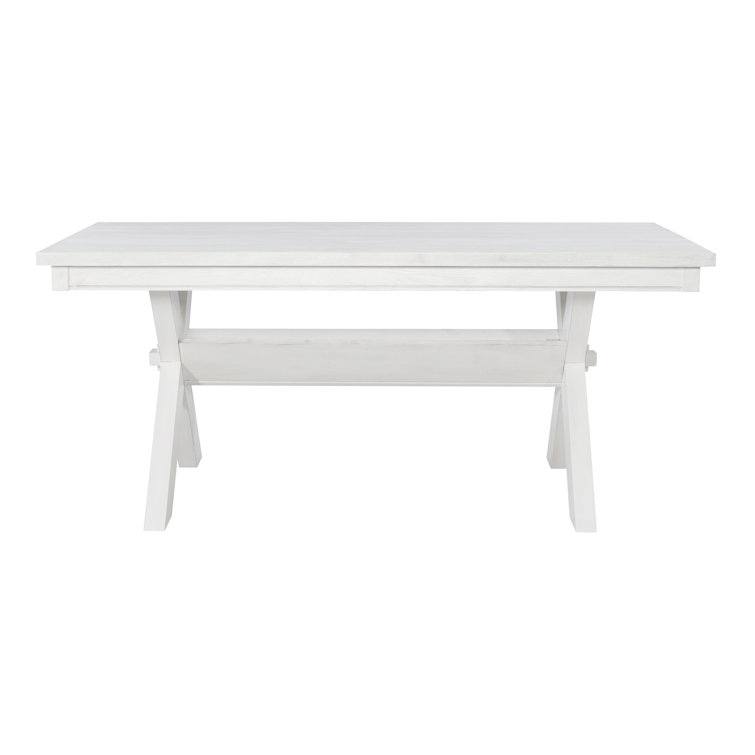 Smokey White 70" Solid Wood Rectangular Farmhouse Dining Table